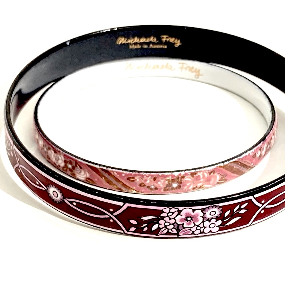 Vintage Michaela Frey Floral Enamel Bangles - Adult & Child Size Duo, Rare Find
